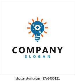 Light bulb with gear logo design template	
