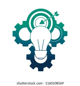 light bulb with gear machine and target arrow success