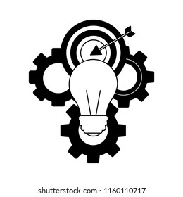 light bulb with gear machine and target arrow success