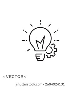 light bulb with gear mechanism icon, solution idea concept, spreading innovation, thin line symbol isolated on white background, editable stroke eps 10 vector illustration