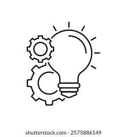 light bulb with gear mechanism, solution idea vector icon, concept of spreading innovation, thin line symbol on white background