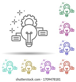 Icono multicolor del engranaje de la bombilla. Línea delgada simple, contorno vectorial de iconos de administración para ui y ux, sitio web o aplicación móvil