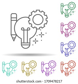 Light bulb gear pencil multi color icon. Simple thin line, outline vector of managment icons for ui and ux, website or mobile application