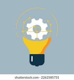 bombilla de luz con equipo, investigación, creatividad, innovación, idea de lluvia de ideas ilustración de diseño plano icono vector, logotipo, infografía