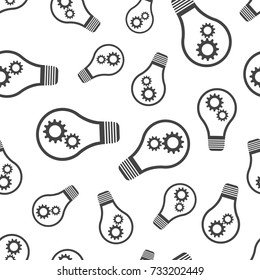 Light bulb with gear seamless pattern. Business concept ligh tbulb cogwheel pictogram. Vector illustration on white background.