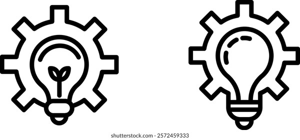 "Light Bulb Gear Vector Icon Representing Innovation, Mechanical Ideas, Technical Creativity, Problem Solving, and Synergistic Thinking"