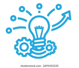 Bombilla con engranajes y flecha aislados en el concepto de fondo blanco de idea, innovación y solución para negocios, tecnología y pensamiento creativo