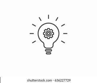 Light Bulb With Gears Black Silhouette Icon. Bulb, Icon, Light, Lightbulb, Cog, Invention, Background, Black, Concept, Creative, Design