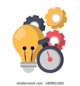 light bulb gears and chronometer icon cartoon vector illustration graphic design