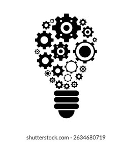 Light bulb with gears and cogs flat icon. Business teamwork, Creative idea sign, Thinking, Innovation concept. Vector illustration.