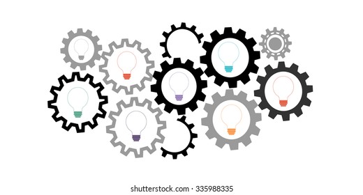Light bulb with gears and cogs vector background