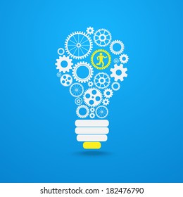 light bulb with gears and cogs working together