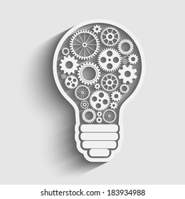 light bulb with gears and cogs working together