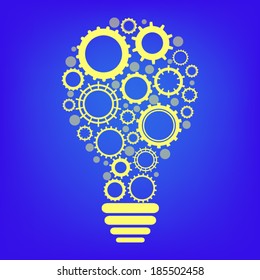 light bulb with gears and cogs working togethe