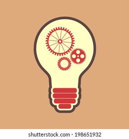 light bulb with gears and cogs working together