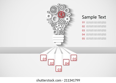 light Bulb with gears and cogs working together, concept infographic background