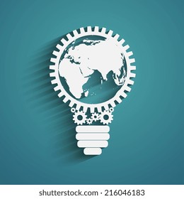 light bulb with gears and cogs working together, idea concept, global connection concept