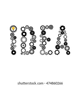 light bulb with gears and cogs working together, idea concept.On white background.
