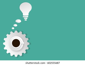 Light bulb with gears and cogs working together concept in flat design style with copy space