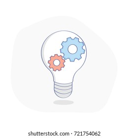 Light Bulb Gears, Bulb combine with cog wheel. Concept of idea, creative, technical solution, processing, power, new ideas generation. Flat outline vector illustration.