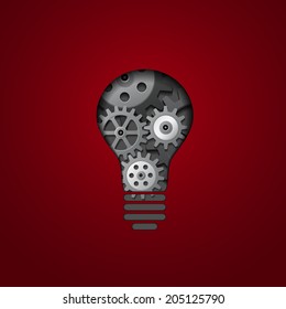 Light bulb with gears inside it, vector eps 10 illustration