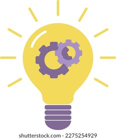 La bombilla de luz con los engranajes en el interior simboliza la generación de ideas empresariales. Simple icono plano de una idea, innovación y creatividad. Arte vectorial