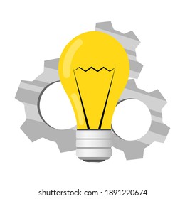 A light bulb with gears. The metaphor of the emergence of the idea of the image symbolizing the generation of ideas. Vector illustrations for all websites and companies that teach new skills.