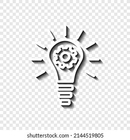 Light bulb with gears simple icon. Flat desing. White with shadow on transparent grid.ai