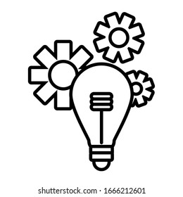 light bulb with gears in white background vector illustration design