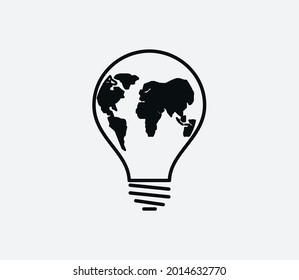 Light bulb and globe ecology icon vector logo design template