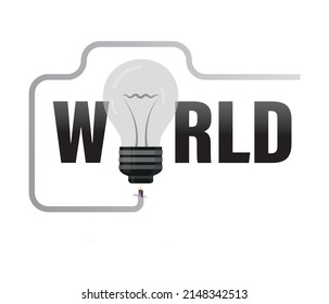 light bulb and globe lettering. eco world idea concept. design element on a white background.