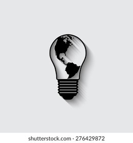 Light bulb globe vector icon   on a grey background
