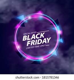 light bulb glow neon color circle for black friday poster banner template