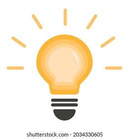 Light bulb glowing icon. Isolated yellow vintage electric lamp on white background. 