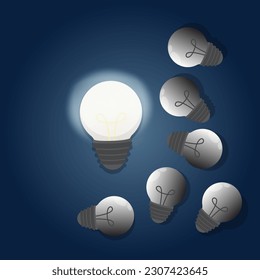 Light bulb with glowing one different among the others vector illustration