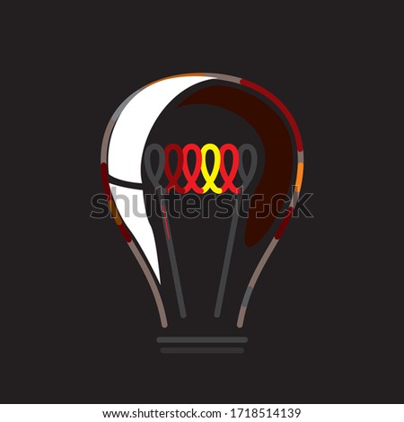 Light bulb with glowing spiral. Edisson lamp silhouette on dark background. Vector