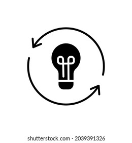 Light bulb glyph icon. Vector fill black illustration.