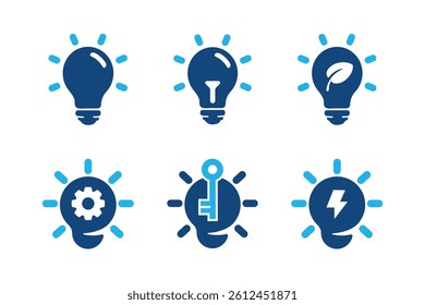 Light bulb glyph solid icons isolated on white background