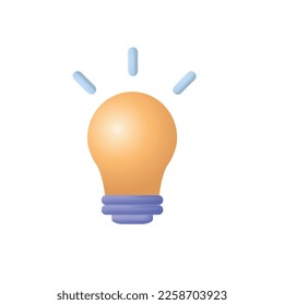 Bombilla de luz con rayos dorados aislada en fondo blanco. Ilustración vectorial realista 3d en estilo de caricatura moderno mínimo. Diseño creativo de plástico brillante. Composición decorativa a la moda. 