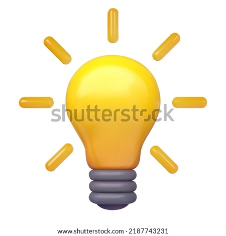 Light bulb with golden rays isolated on white background. 3d realistic vector illustration in minimal modern cartoon style. Creative glossy plastic concept design. Decorative trendy composition.