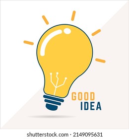 light bulb and Good Idea badge. flat vector on isolated white background. eureka, illustration.