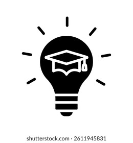 light bulb and graduation cap icon, genius idea, creativity education, flat symbol on white background - vector illustration