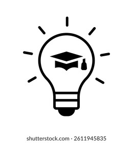 light bulb and graduation cap icon, genius idea, creativity education, flat symbol on white background - vector illustration