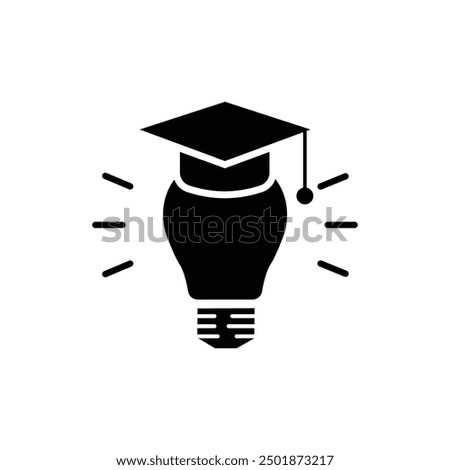 light bulb and graduation cap icon, genius idea, creativity education, flat symbol on white background - vector illustration