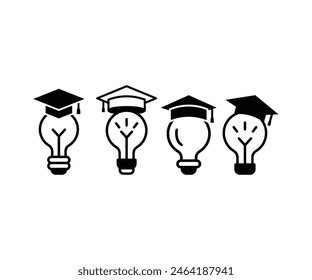 light bulb with graduation cap icons vector design simple black white illustration collections template sets