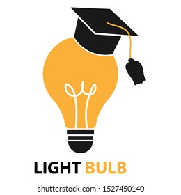 light bulb and graduation cap isolated on white background. Creative symbol ideas. Congratulations on graduation concept.