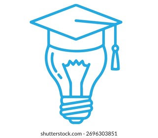 Light bulb with graduation cap isolated on white background