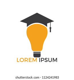 Light bulb and graduation cap logo. Creative Lamp Idea Genius Logo Design Symbol.