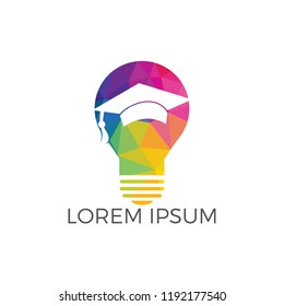Light bulb and graduation cap logo. Creative Lamp Idea Genius Logo Design Symbol.