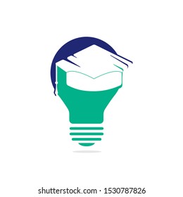 Light bulb and graduation cap logo. Creative Lamp Idea Genius Logo Design Symbol.